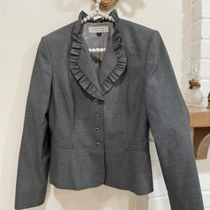 Tahari ASL Women's Pinstrip Ruffled Blazer with matching skirt.